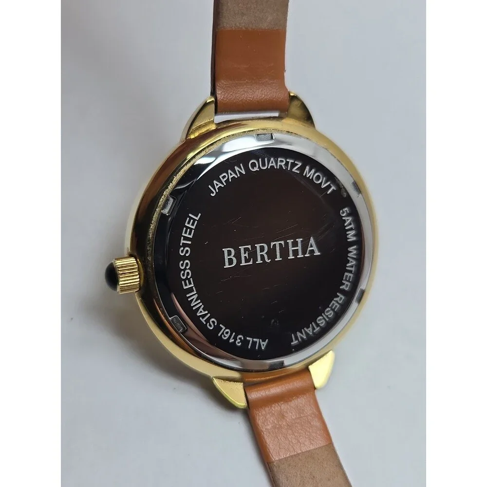 Bertha Madison Womens Gold Tone 36mm Watch Leather Classic Dress New Battery